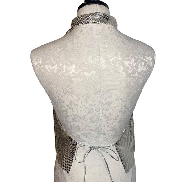 Whiting Davis Vintage 1970s Womens Top One Size Silver Halter Mesh Casual - Picture 12 of 15